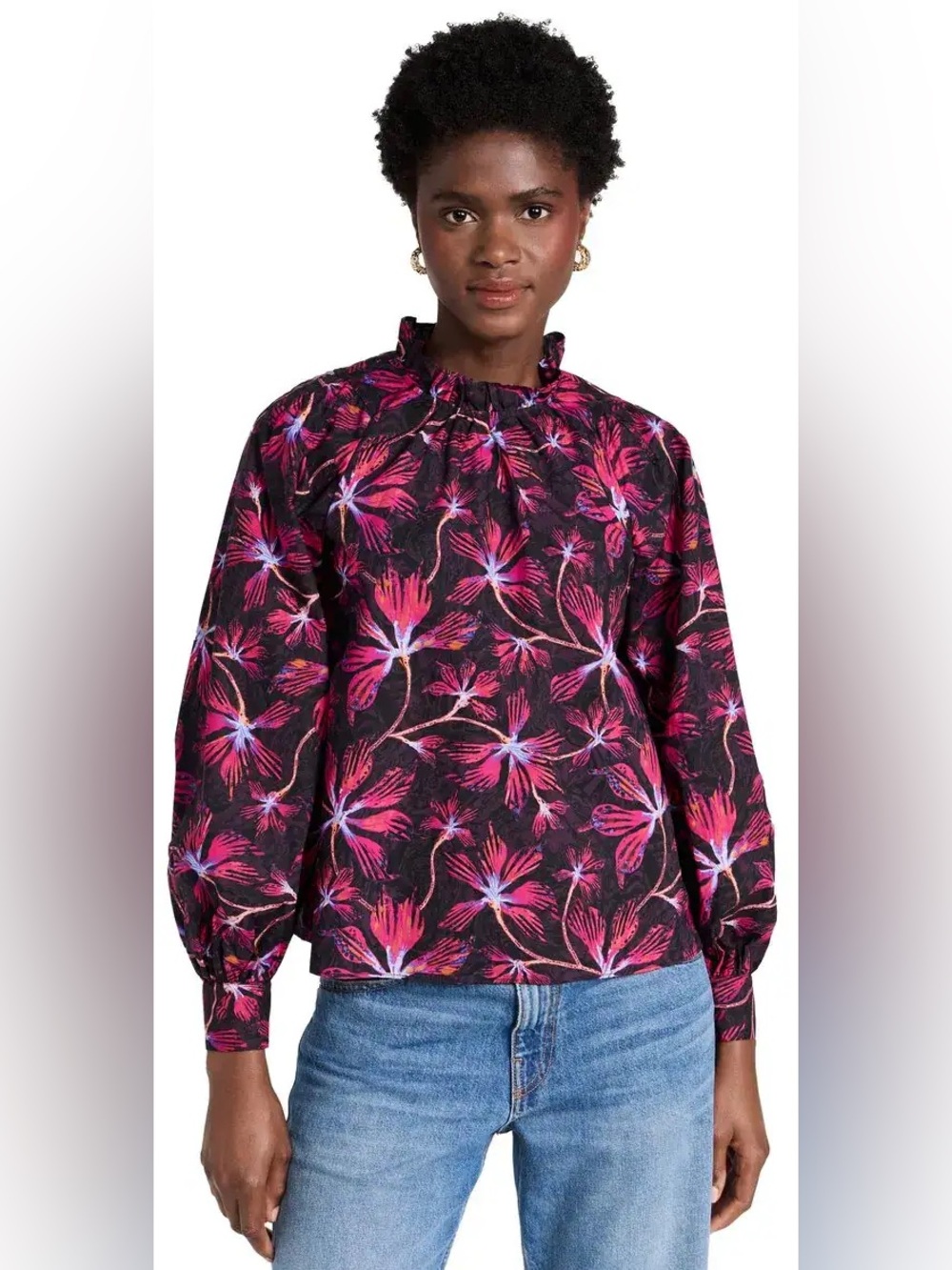 ULLA JOHNSON Cotton Marlie Blouse Size 6 Lightweight Quiet Luxury Floral Print